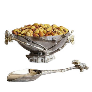 Feuille Fleur Conception Céramique Gratuit Bol Plaqué Or Forme Ovale Ustensiles De Cuisine Table À Manger En Aluminium Métal Joint Trois Bol - Product Image 6