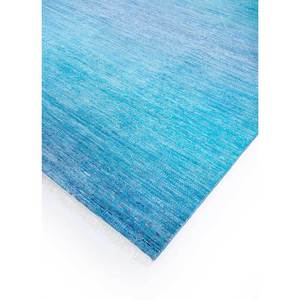 Tapis en laine noué à la main Kairos bleu, motif abstrait uni, tapis en viscose pour la maison, fait main, rectangulaire, pour couloir, Skwl-201 pour salon - Product Image 2