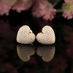 Delicate Heart Shaped Round Cut <b>Diamond</b> Stud <b>Earring</b> 925 Sterling Silver with VVS Clarity Enhanced <b>Pearl</b> Jewelry Main Stone - Product Image 1