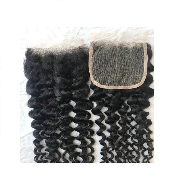Prodotto caldo mongolo Afro crespo riccio 4x4 chiusura in pizzo trasparente fabbricazione fornitore indiano capelli vergini grezzi cuticola Agilent