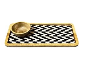 Plateau à feuilles monochrome Plateaux de service en bois pour les fêtes Chips et trempette Plaque d'accueil avec support Bar à salade Ensemble de service - Product Image 5