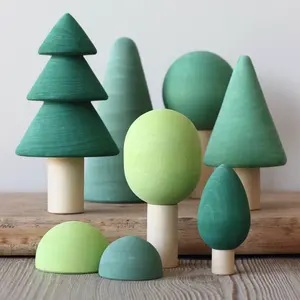 Aceitar Custom Shape Wooden Toys Decoração do quarto 8 Pcs Nordic Montessori Assembly Forest Baby Trees Kids Wooden Toys