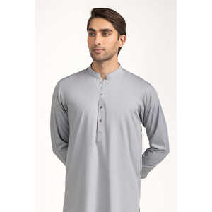 Shalwar Kameez Gris Claro para Hombre, Elegante Vestido Étnico Pakistaní Bordado para Fiestas, Estilo Sherwani con Toque Indio - Product Image 3