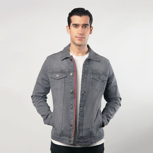 Veste en jean coupe ajustée pour hommes de style High Street vêtements d'extérieur décontractés d'hiver avec logo avant de couleur unie veste en jean à simple boutonnage - Product Image 1