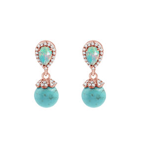 4.5 grammes en forme de poire opale éthiopienne et pierre précieuse turquoise ronde déclaration en argent sterling 925 boucles d'oreilles pendantes bijoux fins - Product Image 3