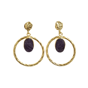 Pendientes de Latón de Moda para Exportación, Venta al por Mayor, Piedra Semipreciosa Natural, Textura Mate de Latón, Sin Níquel, Duraderos, Premium, Listos para B2B - Product Image 1