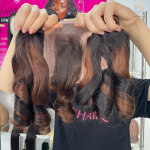 Top qualité Super Double dessiné vietnamien Remy cheveux rebondissants bouclés faisceaux de cheveux humains avec fermeture 2X4 pour les femmes noires - Product Image 3