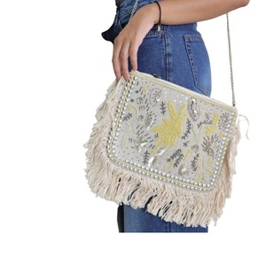 Bolso de noche bohemio de lujo con cuentas, bolso de mano con tirantes para mujer, cadenas bordadas de lona, accesorio geométrico para boda, venta al por mayor - Product Image 3