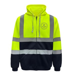 Custom Mens Hi Vis Workwear Zip up ANSI Clase 3 Clase ANSI Sudadera de alta visibilidad Sudadera con capucha de lana - Product Image 2
