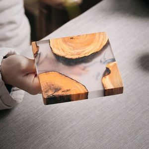 Juego de posavasos de resina epoxi de calidad NATURAL con efecto océano decorativo cuadrado redondo posavasos de resina de madera epoxi de Craftsy Home - Product Image 3