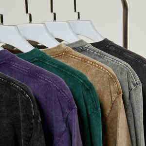 Camiseta de Verano de Alta Calidad, Unisex, Cuello Redondo Amplio, Manga Corta, Corte Regular, para Hombre, 250 g/m², Tejido Dobby, Color Sólido, Estilo Vintage, Lavado Ácido - Product Image 4