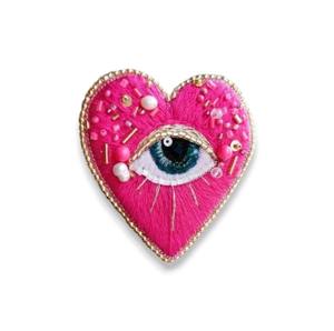Broches de diamantes de imitación bordados a mano con corazón azul con ojo, Broches hechos a mano con cuentas de alambre de lingotes, PIN de moda - Product Image 5