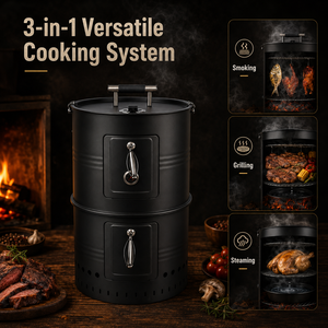 Big Barrel Charcoal Barbeque 5 en 1 Barbecues verticaux pour fumoir avec triple couches - Product Image 2
