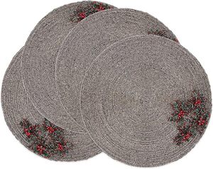 Silver <b>Beaded</b> Flower Power Rounded <b>Placemat</b> for Parties Tableware Decorative Design Best Parties Other Functions Mat & Pads - Product Image 2