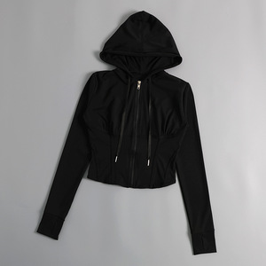 Vente en gros de sweats à capuche pour femmes coupe ajustée manteau de veste de yoga imprimé avec doublure en nylon respirant et durable pour les filles - Product Image 2