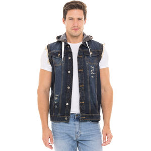 Chalecos vaqueros informales ajustados para hombre, chaqueta sin mangas de estilo rasgado, botón a prueba de viento, cierre a presión, ropa de calle, chaleco vaquero con sudaderas con capucha - Product Image 1