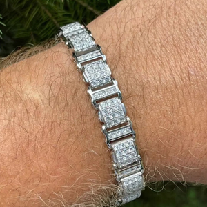Men's 925 Sterling <b>Silver</b> Tennis <b>Charm</b> <b>Bracelet</b> 11mm Presidential Style With Diamond Fashion Jewelry for Men's - Product Image 2