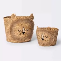 Article chaud conception flexible mignon Animal Design jonc de mer tissé panier à linge en osier pour enfants et adolescents pour bébé chambre décor stockage
