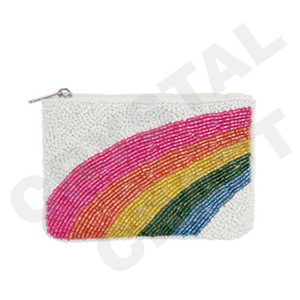 Pochette à monnaie en perles de rocaille blanche arc-en-ciel beau portefeuille porte-monnaie perlé personnalisé pour les femmes pochette à monnaie à la mode avec - Product Image 1