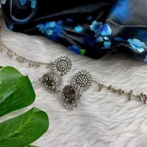 Efulgenz fabricante indio joyería cristal oxidado Jhumka Jhumki pendientes colgantes conjunto con cadena de oreja joyería para mujer - Product Image 2