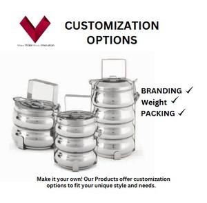 Boîte à lunch en acier inoxydable de qualité supérieure, 2 compartiments, design indien, qualité alimentaire, 10x2, vente en gros pour les boîtes à lunch scolaires - Product Image 3
