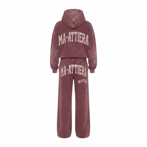 Conjunto de Sudadera Oversize Lavada Personalizada y Pantalones Anchos de Felpa para Mujer, Chándal de Algodón Estilo Urbano OEM ODM - Product Image 4