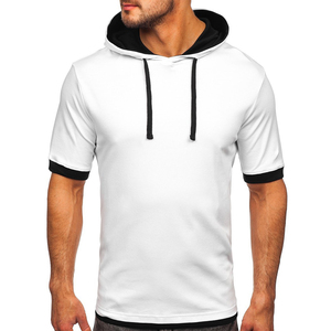Camiseta Blanca con Capucha para Hombre, Manga Corta, Logotipo Frontal, Estilo Casual, Tejido de Punto, Color Sólido, Corte Regular, Transpirable, Ropa Urbana - Product Image 1