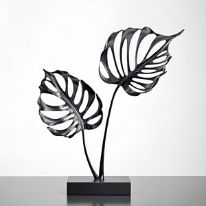 รูปปั้นอะลูมิเนียมคู่ Monstera ใบไม้สีขาวศิลปะสมัยใหม่สำหรับตกแต่งบ้านและสำนักงานที่ทันสมัยตัวเลือกของขวัญที่ไม่เหมือนใครในอุดมคติ - Product Image 4