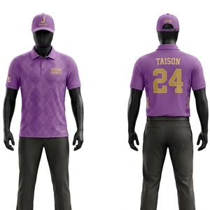 Maillot de golf pour homme violet 180 GSM en piqué de polyester respirant, broderie personnalisée, logo par sublimation, design à rayures, style premium - Product Image 2