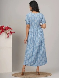 Vestido de verano informal de cintura Natural con estampado de algodón tejido Floral de bloque de mano indio para mujer regalo de boda - Product Image 3