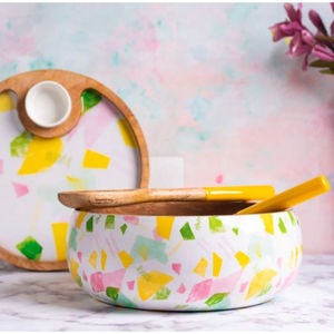 Decorado al por mayor para servir comida restaurante Acacia madera fruta ensalada sopa cuenco rústico hecho a mano cuenco de madera esmalte diseño pegatina - Product Image 3