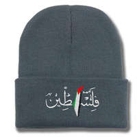 Topi Hangat Musim Gugur Musim Dingin dengan Bordir 3D Bendera Palestina Huruf Arab Trendi Rajutan Lintas Batas 100% Akrilik Unisex