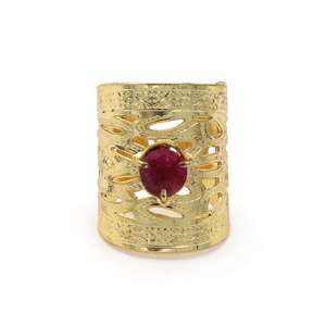 Boho Garnet Chunky <b>Ring</b> 18k Gold Plated Brass Hollow Cutout <b>Adjustable</b> Wholesale <b>Ring</b> For Women - Product Image 1