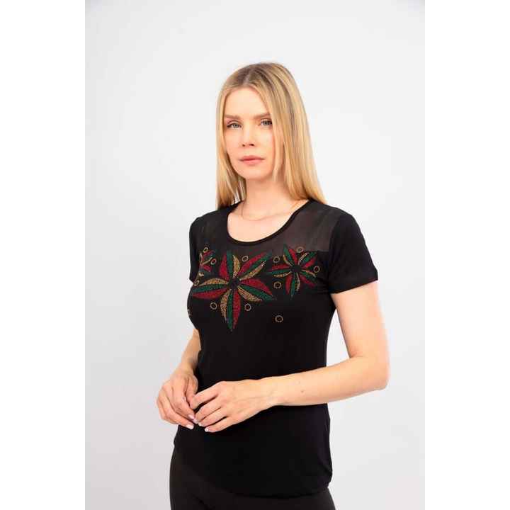 STAR LEAF PATTERNED STONE-TULLED BLOUSE-1