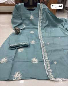 Beautiful Occasional Wear Dressing Color Heavy Maslin Kurti Pant & Dupatta With Lakhnavi Work World Wide Exportateur et fournisseur - Product Image 4