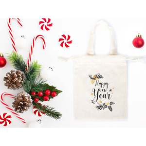 Bolsas de Regalo Personalizadas de Algodón y Muselina con Diseño de Oso Feliz Año Nuevo - Product Image 2