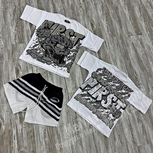 Camisas y pantalones cortos de estilo callejero para hombre personalizados, pantalones cortos de algodón de cintura media y Conjunto de camiseta de sublimación para hombres y mujeres - Product Image 5