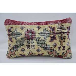 Almohada Kantha de lana de retazos multicolor de 12x20 pulgadas tejida con patrón vintage - Product Image 1