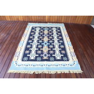 Kilim Turkish <b>Rug</b>, 4,5x6,7 ft Vintage <b>Rug</b>, <b>Black</b> Abstract Wool <b>Rug</b> - Product Image 1