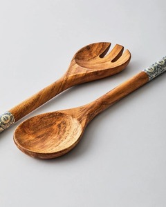 Juego de Cuchara y Tenedor de Madera de Mango y Resina Verde con Mango de Resina Colorida, Cuchara de Madera para Ensalada, Gran Venta - Product Image 4