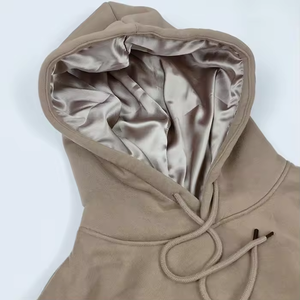 Custom Chenille embroidery Oversized Satin Hoodie French Terry Cotton Plus Size Silk Lining Hoodies <b>Men</b> satin lined hoodies - Product Image 3
