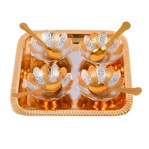 Classy Handmade Eco-Friendly Brass Bowl and Spoon Set with Tray for Wedding Return <b>Gift</b> and Home Decoration - Product Image 6