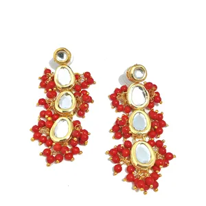 Pendientes de Oro con Forma de Gota y Pedrería Roja para Mujer, Joyería Cultural Coleccionable - Product Image 1