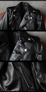 Vestes en cuir décontractées pour hommes 100% Veste en cuir véritable en cuir noir vieilli - Product Image 5