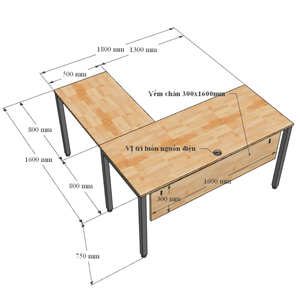 Bureau en L exécutif en contreplaqué avec pieds en fer et design minimaliste - Mobilier de bureau durable (fini mélaminé) - Product Image 6
