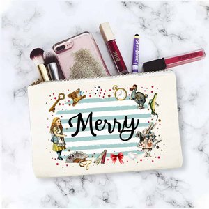 Personalized Wonderland Cartoon Cosmetic <b>Bag</b> Women <b>Small</b> Capacity Zipper Closure Thick Durable Birthday Wedding Bridal Shower - Product Image 1