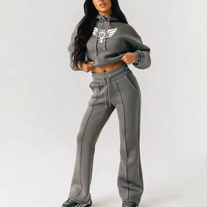 สเวตเตอร์แบบสวมหัวมีฮู้ดของผู้หญิงขาตรงกางเกงจ็อกเกอร์100% ผ้าฝ้ายซับในปรับแต่งโลโก้ - Product Image 1