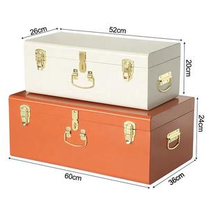 Set of 2 Decorative Metal Storage Trunks with Hardware Hasps Beige and Orange Keepsake Chests for Home Decor - Product Image 5