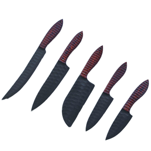 Lote de 5 Cuchillos de Chef Profesionales Hechos a Mano, Hoja de Acero al Carbono Forjado, Mango Ergonómico de Madera Ambidiestro, Duradero, Afilado y Preciso - Product Image 2