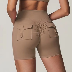 Pantalones cortos de gimnasio de cintura alta para mujer, pantalones cortos de yoga transpirables con bolsillos, logotipo personalizado - Product Image 6